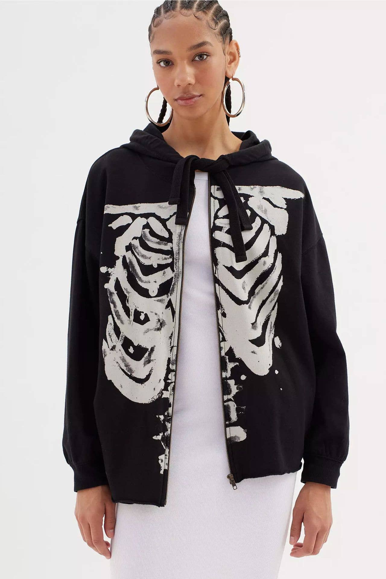 Fashionable punk-style zipper hooded sweatshirt