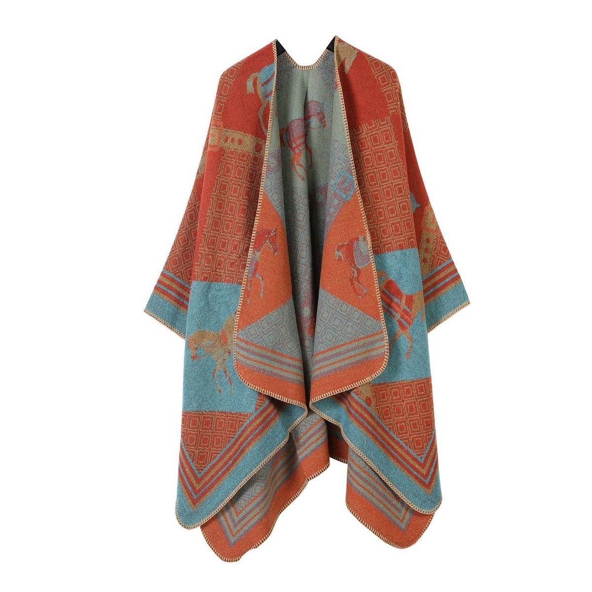 SHAWL RETRO HORSE PATTERN SCARF WARM SLIT CAPE