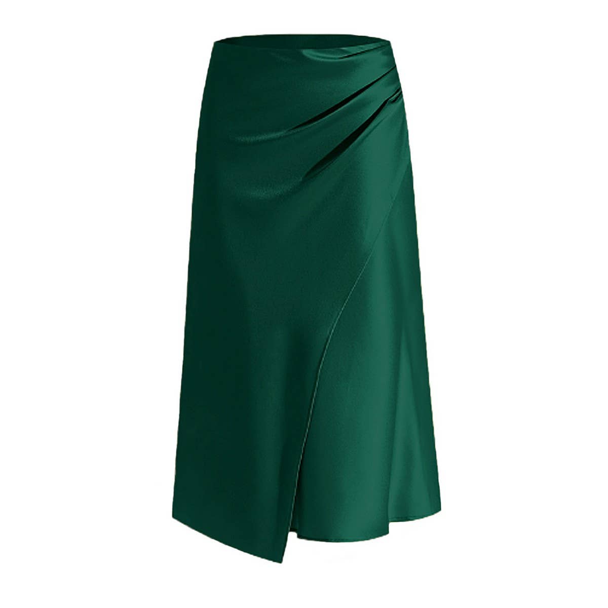 HIGH WAIST SATIN PLEATED SLIT MAXI SKIRT