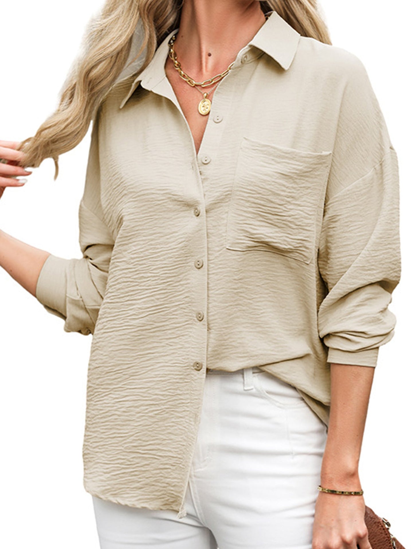 Casual versatile color-block long-sleeved shirt