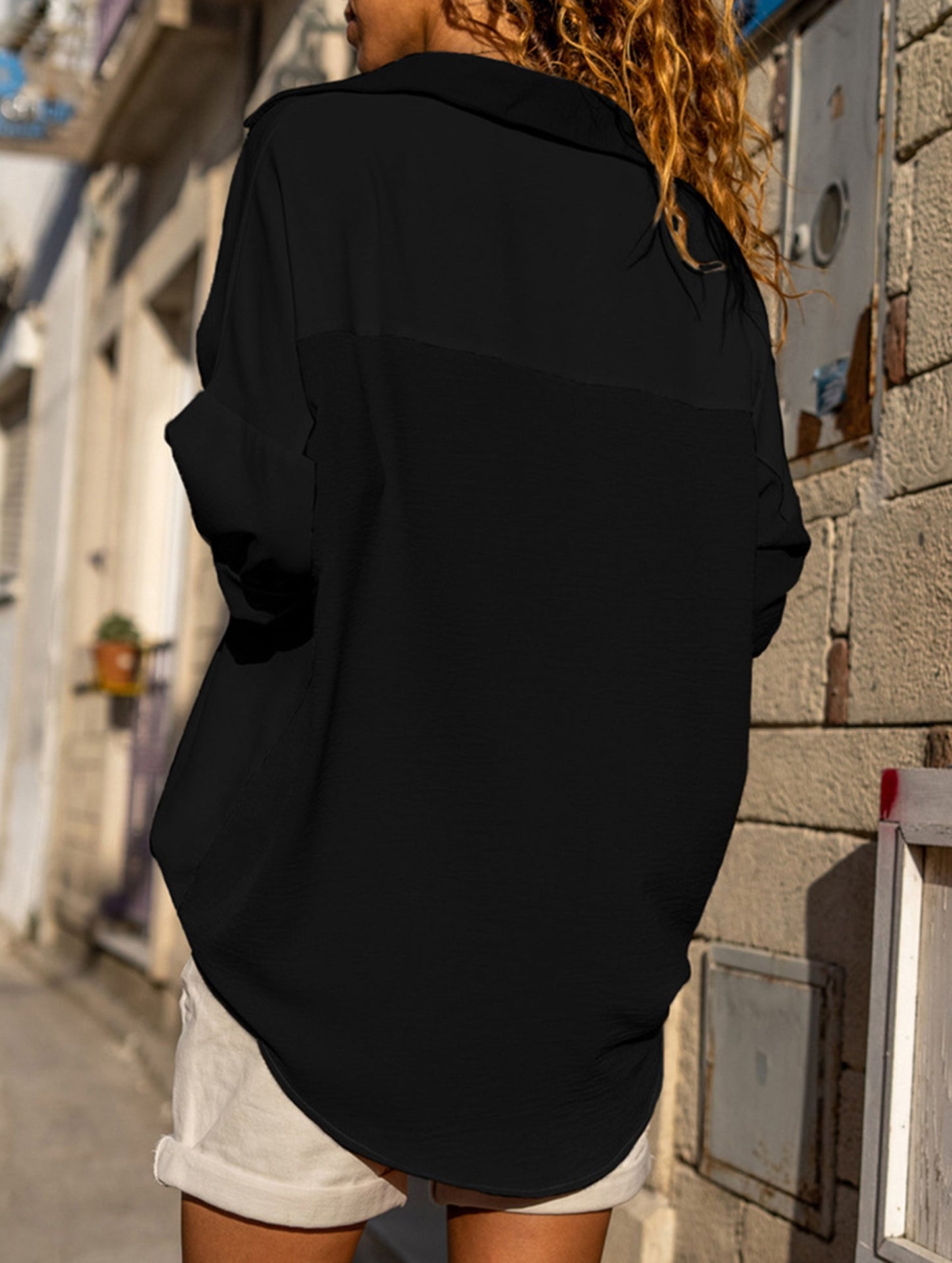 Casual versatile color-block long-sleeved shirt