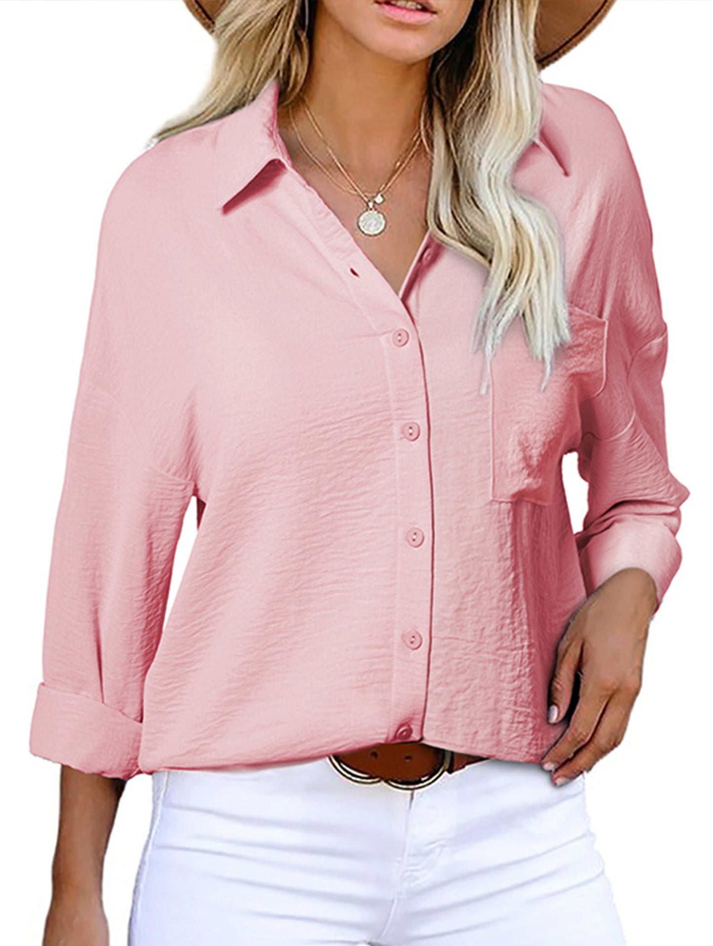Casual versatile color-block long-sleeved shirt