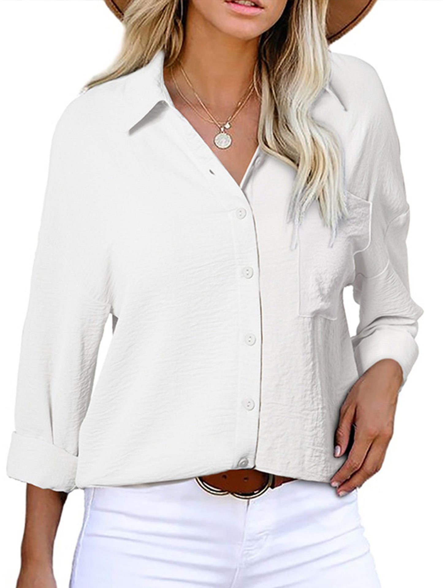 Casual versatile color-block long-sleeved shirt
