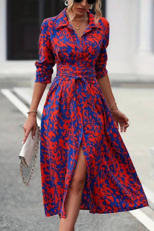 CWDMD5585_BUTTON LONG SLEEVE WAIST A-LINE DRESS