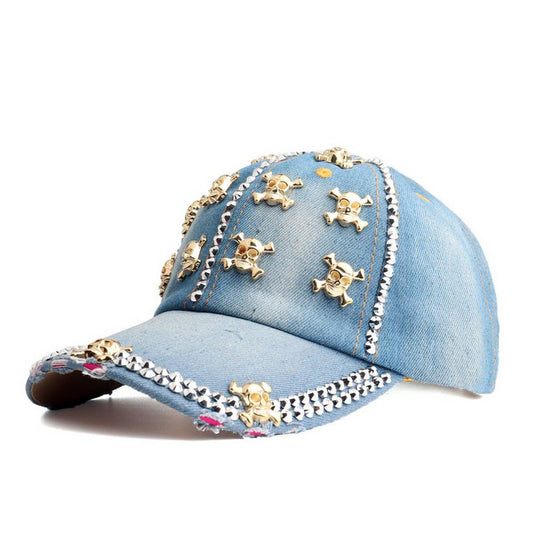 Rhinestone Skull Denim Baseball Cap Sun Hat_CWAH1069