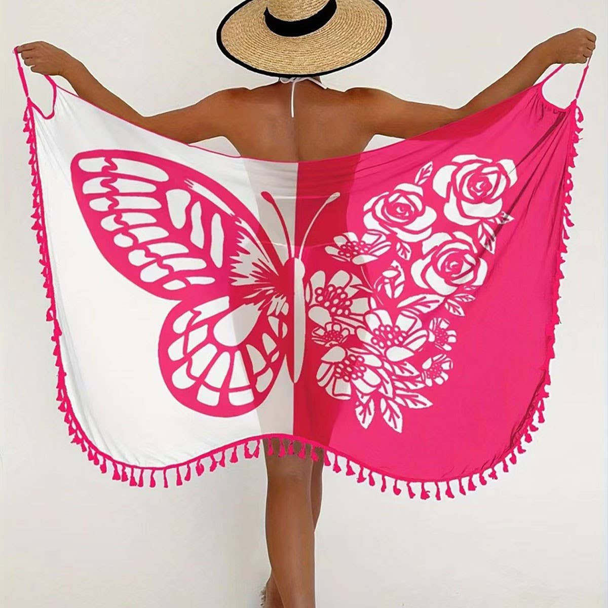 Beach Wrap Skirt with Butterfly Print Color-Block_CWBLS0463