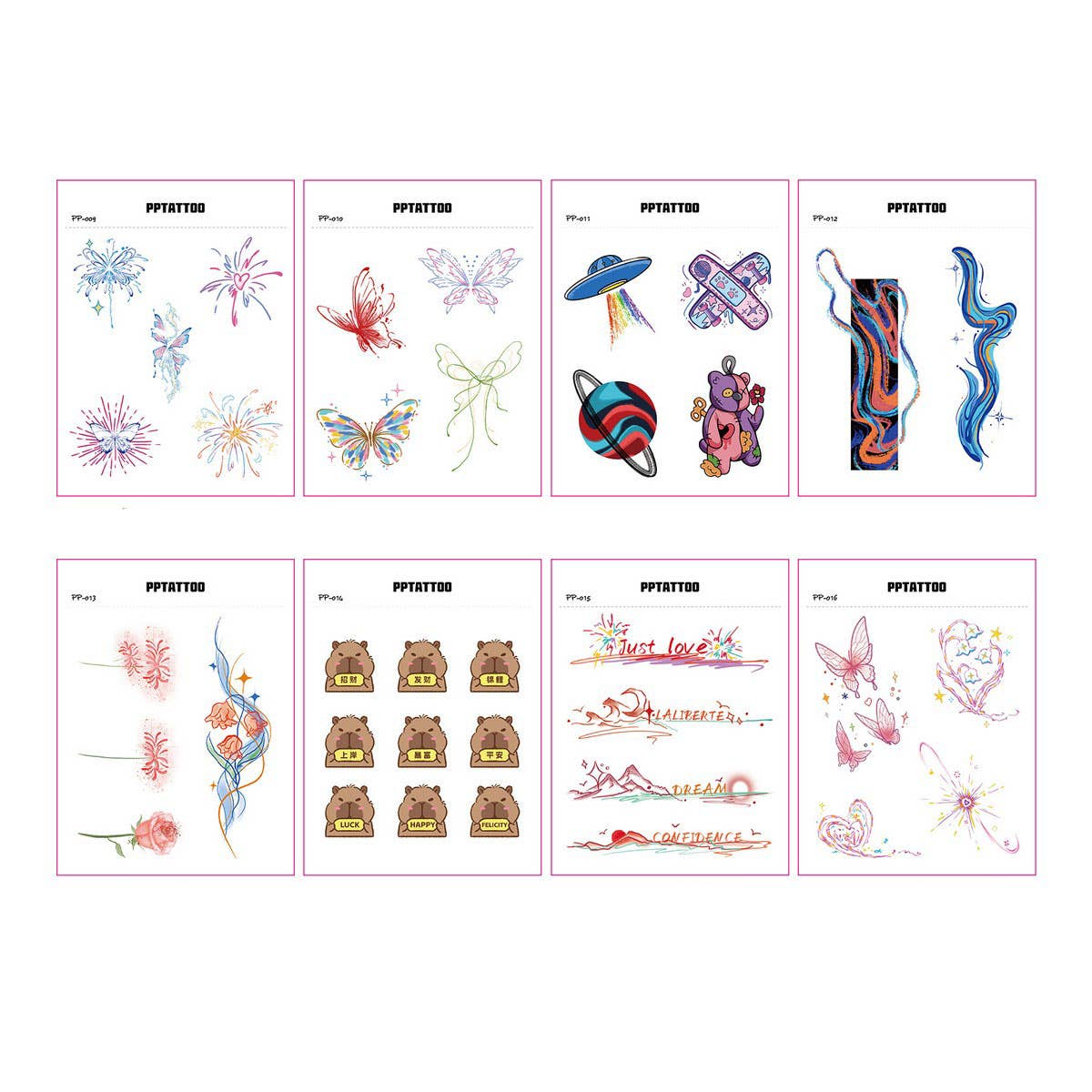 Cute Doodle Tattoo Stickers Colorful Firework Set