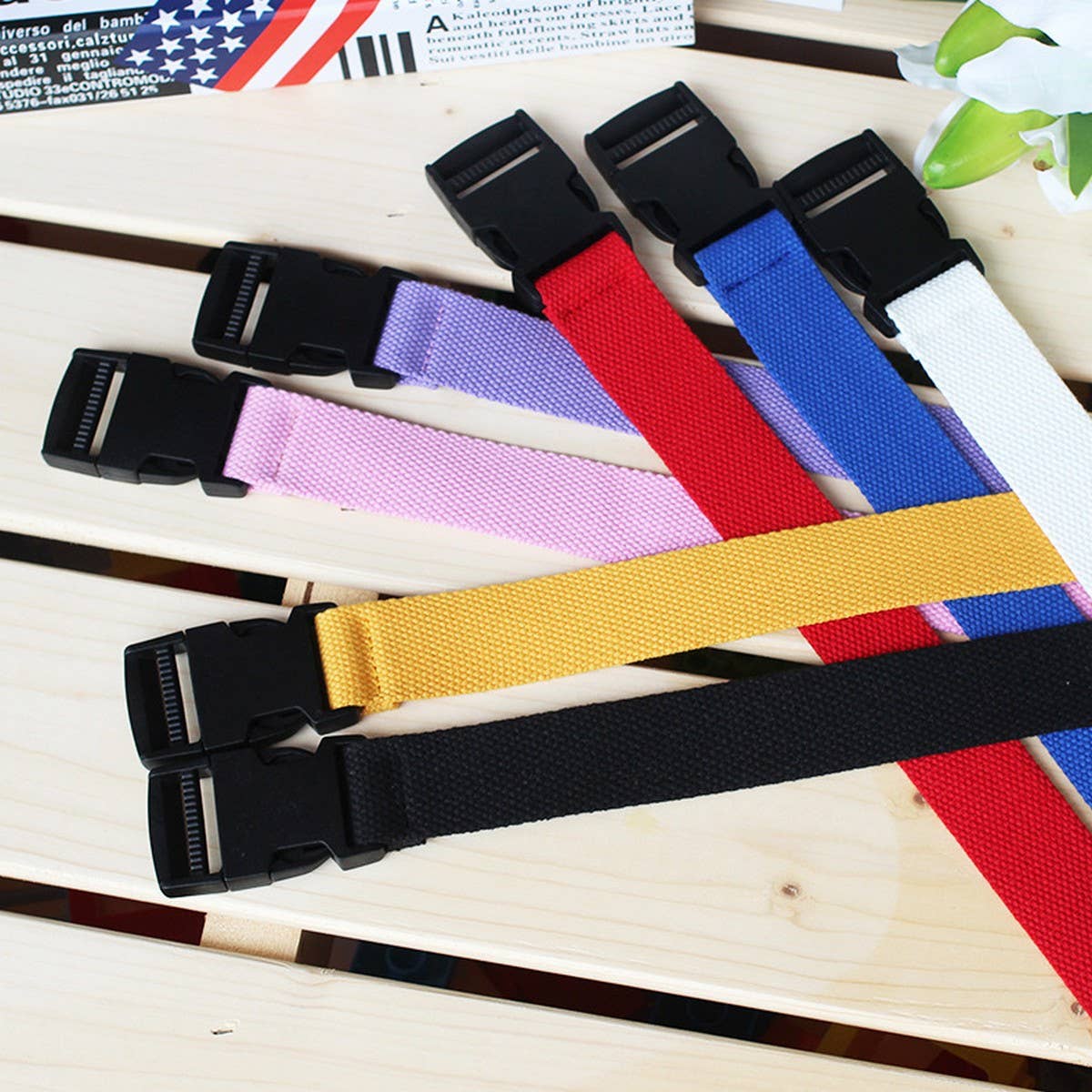 CWABE0566_SOLID COLOR PLASTIC BUCKLE CANVAS BELT