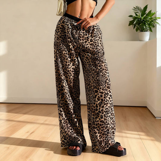 Loose high-waisted leopard print wide-leg pants