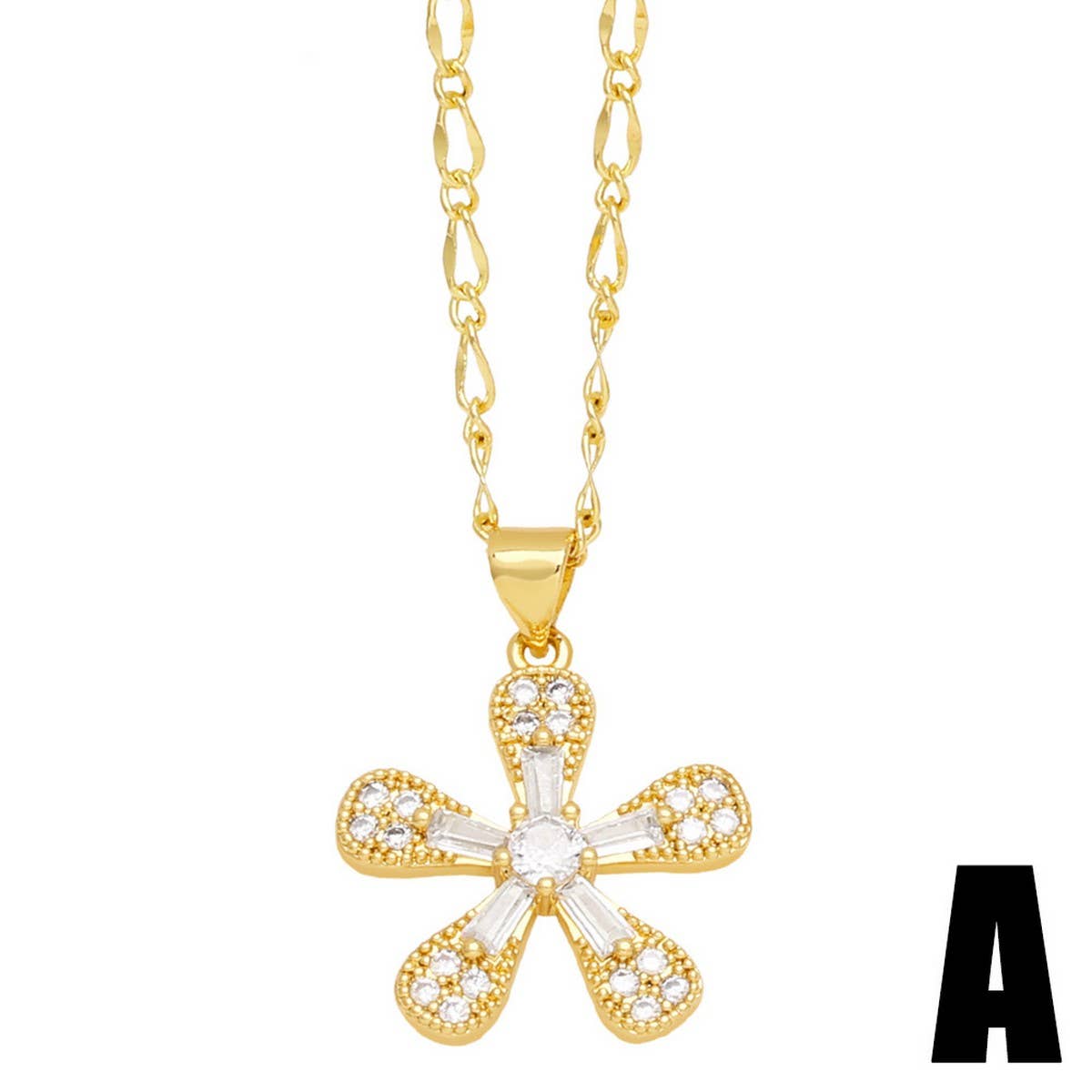 GOLD PLATED DIAMOND FLOWER PENDANT NECKLACE
