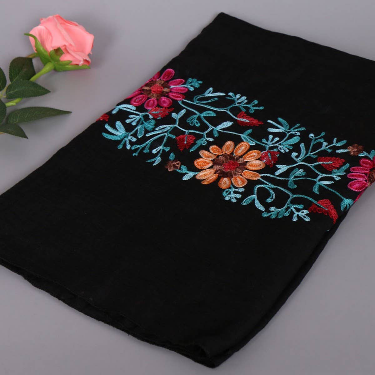 EMBROIDERED COTTON SCARF LONG VEIL SHAWL