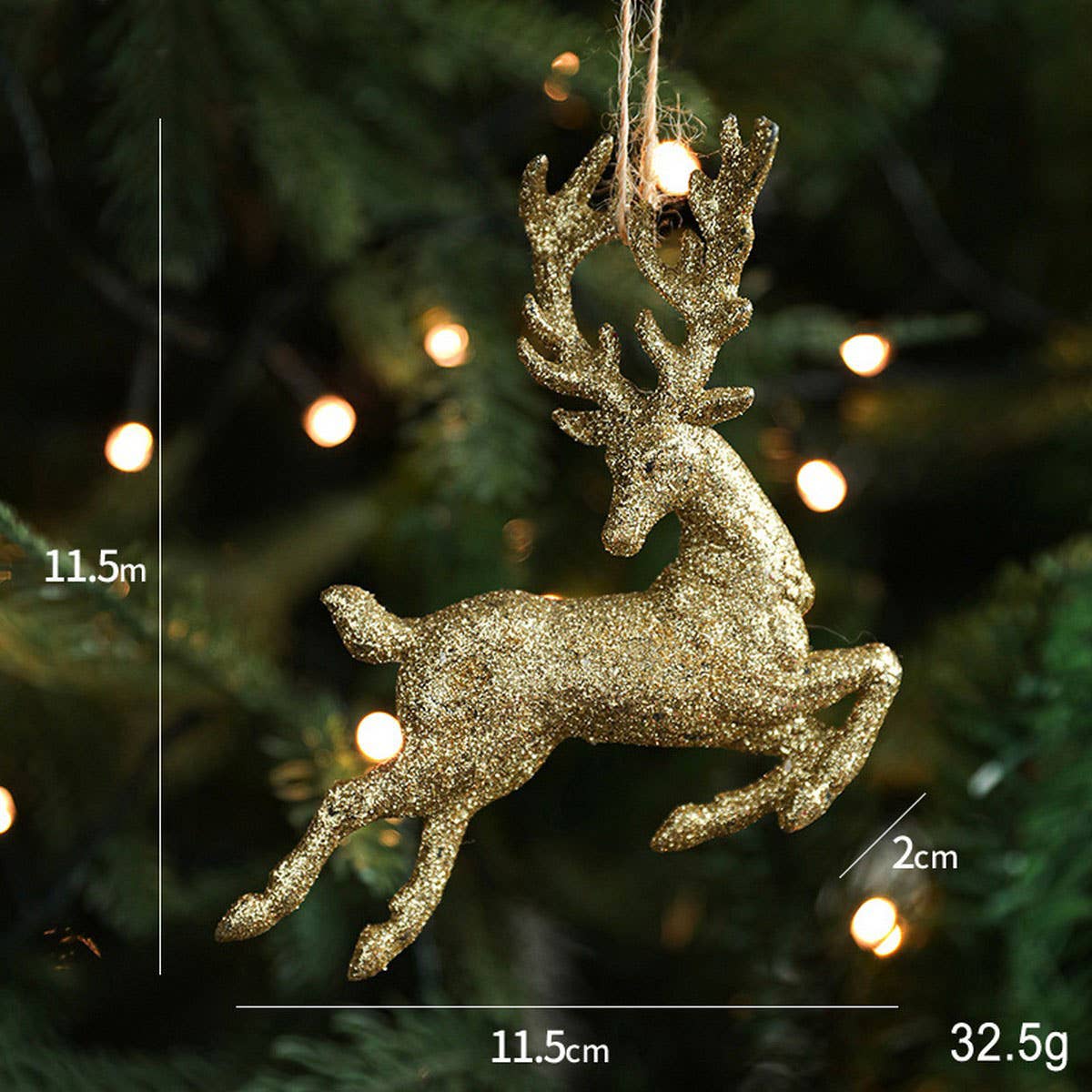 Gold Glitter Plastic Reindeer Christmas Ornament