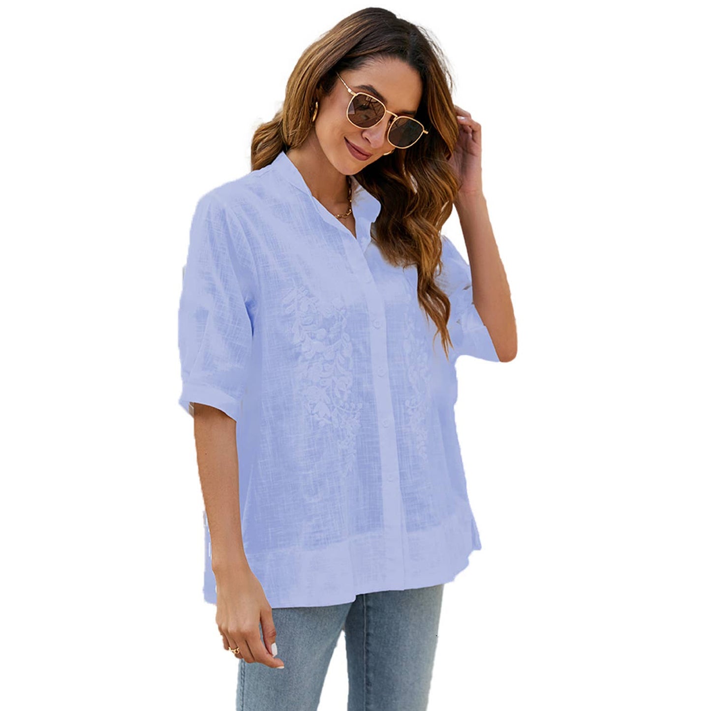 EMBROIDERED LOOSE SLIMMING SHIRT
