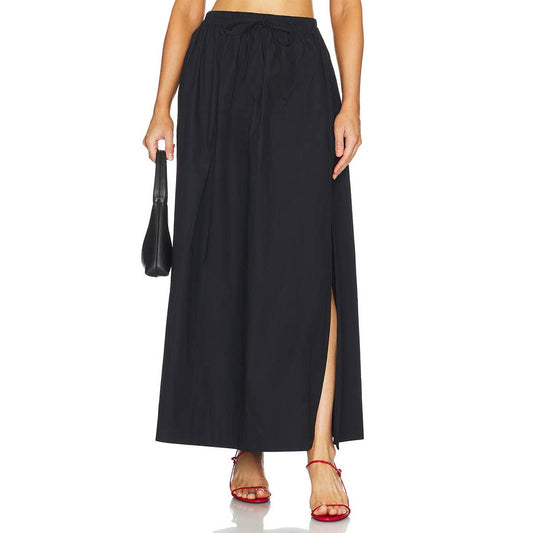 COTTON HIGH-WAISTED SLIT SOLID COLOR DRESS