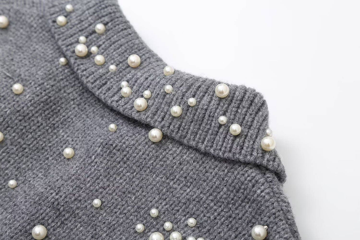 FASHION CASUAL NICHE DESIGN SENSE PEARL KNIT COAT