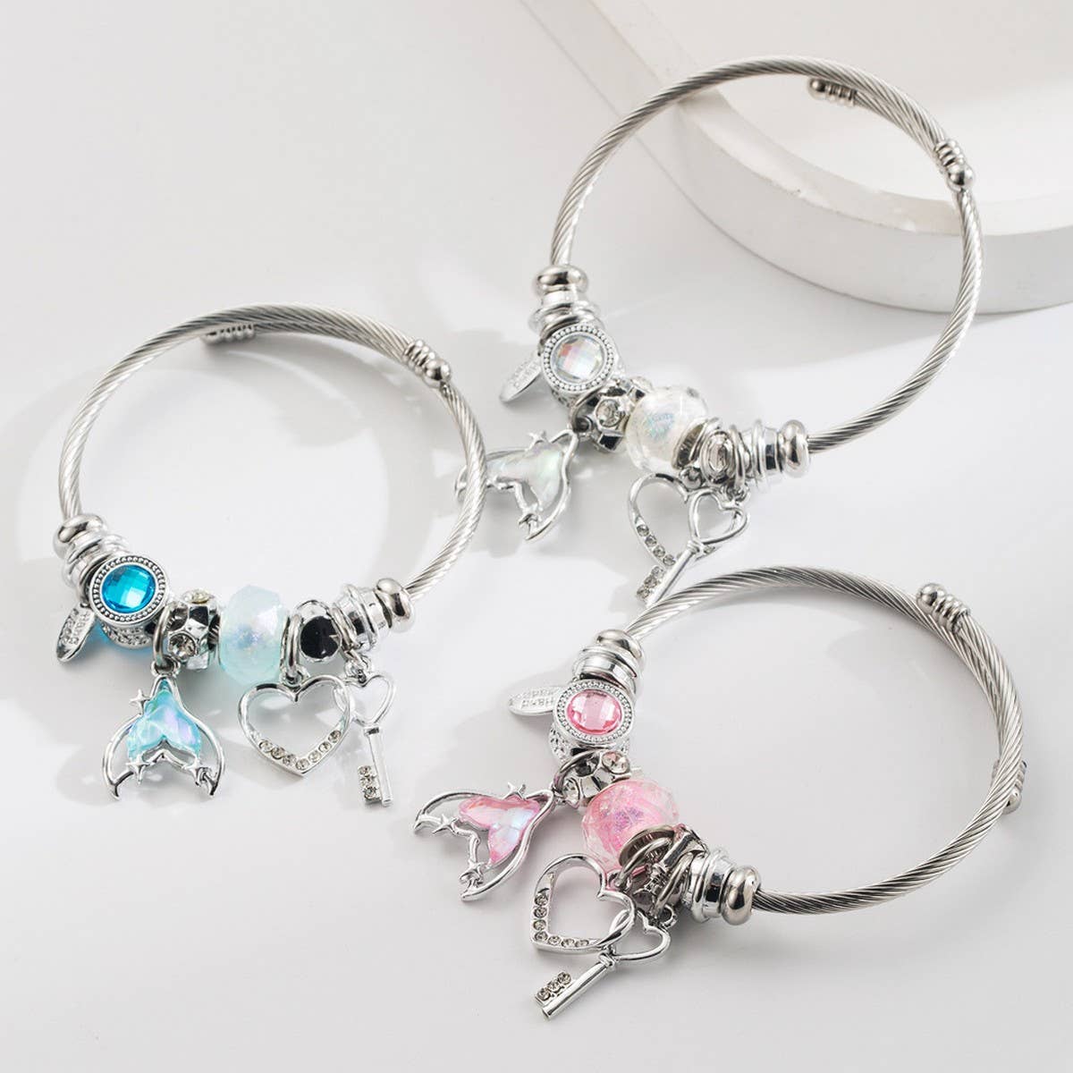 Stainless Steel Bracelet with Mermaid Tail & Heart_CWMM8571