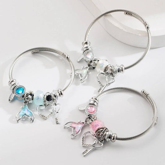 Stainless Steel Bracelet with Mermaid Tail & Heart_CWMM8571