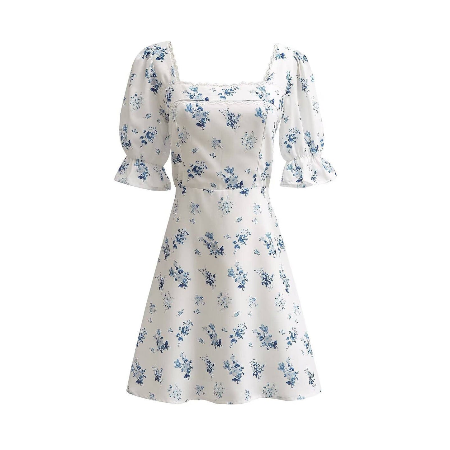 LACE-UP DRESS WITH PUFFY SLEEVES