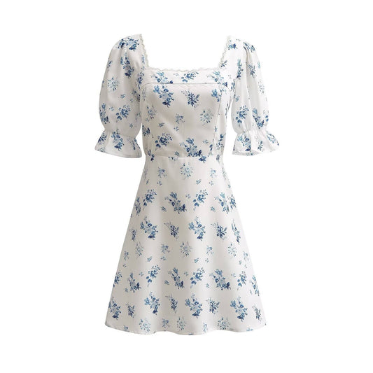 LACE-UP DRESS WITH PUFFY SLEEVES