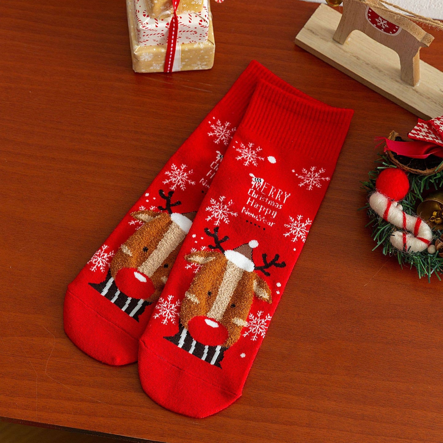 Christmas Gifts Santa Claus Elk Pattern Crew Socks