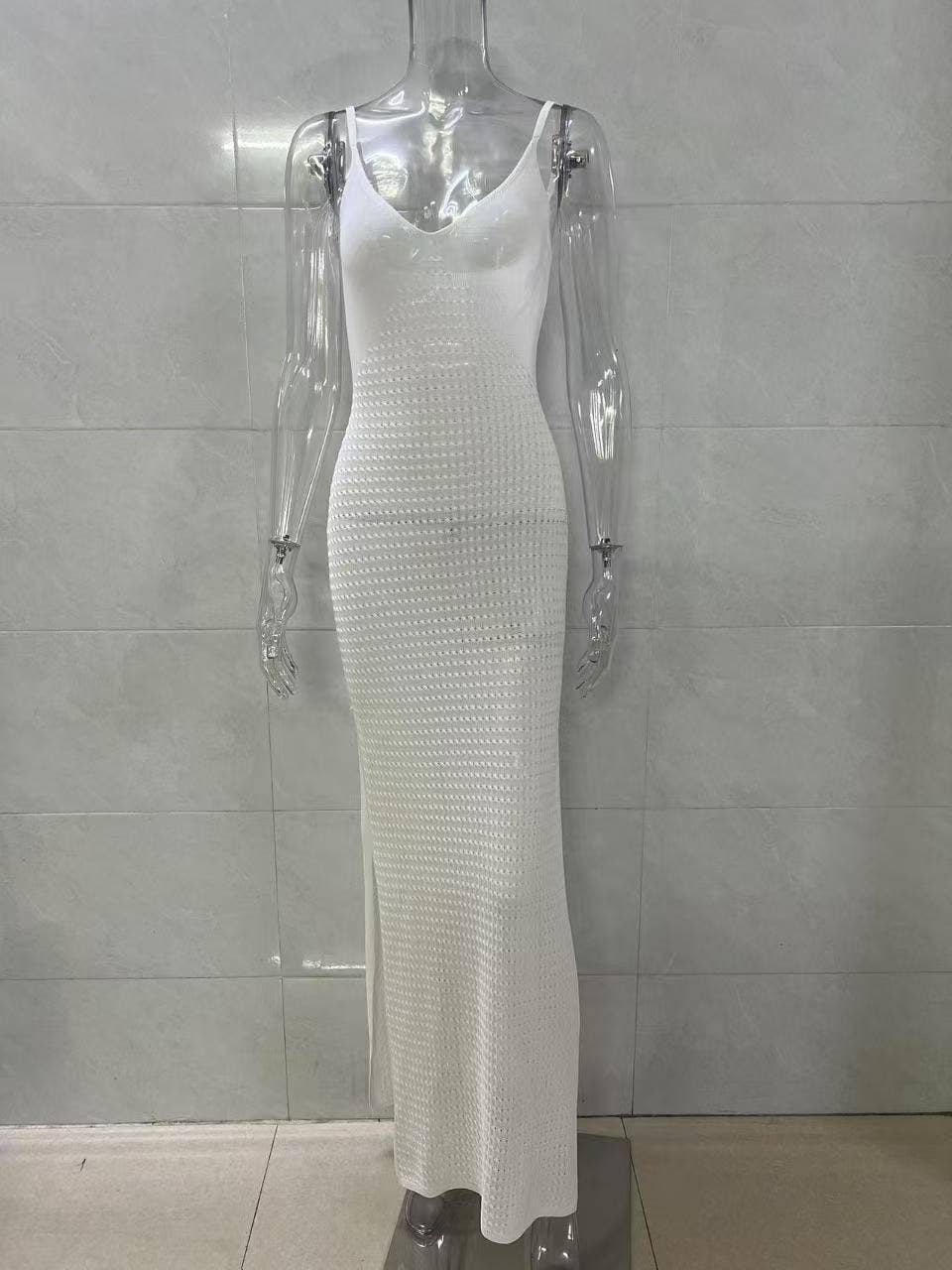 Solid-color high-slit cutout halter dress