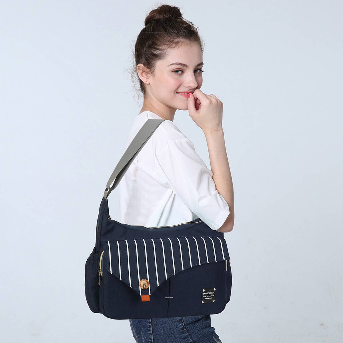 STRIPED FOLDING BED MOTHER AND BABY BAG_CWAB2242