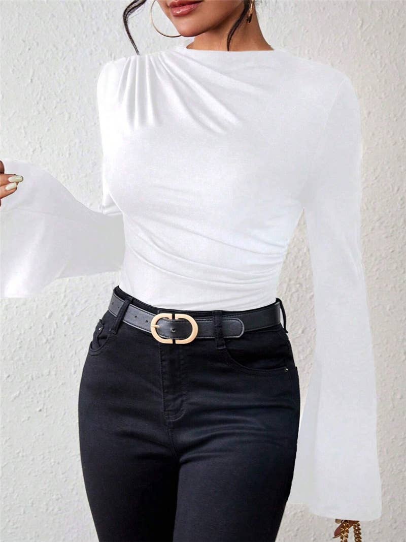 Stylish flared sleeve stand-up collar T-shirt