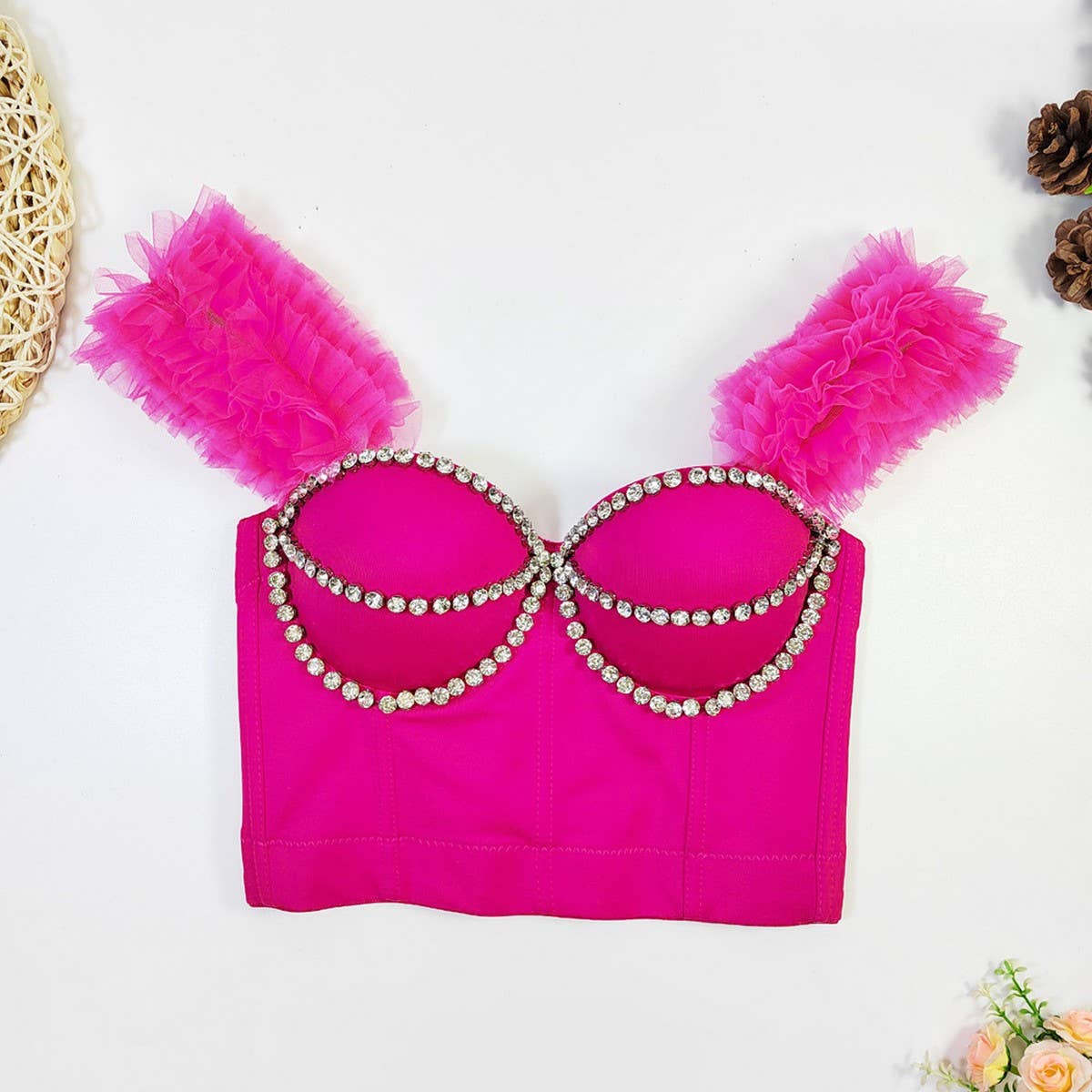 SWEET RUFFLE FITTED HERRINGBONE CORSET