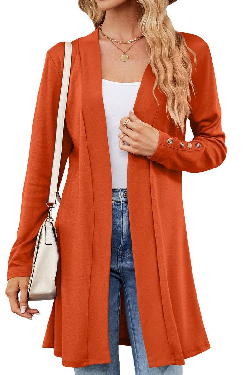CWOCO1154_SOLID COLOR LAPEL BUTTON LOOSE KNIT CARDIGAN