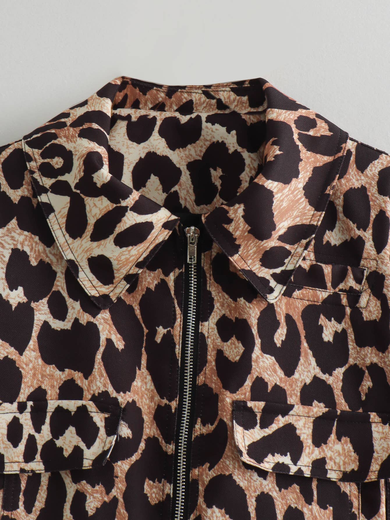 LEOPARD PRINT LAPEL LONG SLEEVE SHORT JACKET
