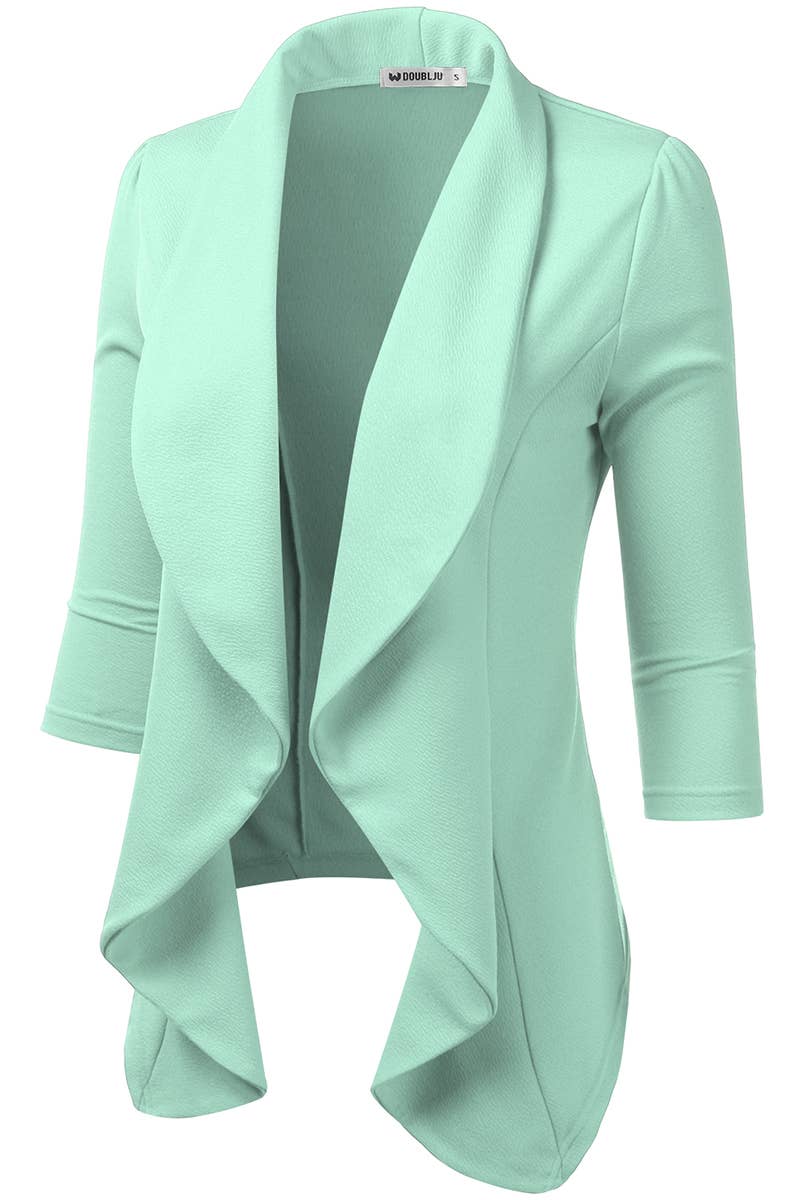 CWOBL089_Casual Work 3/4 Sleeve Open Front Blazer