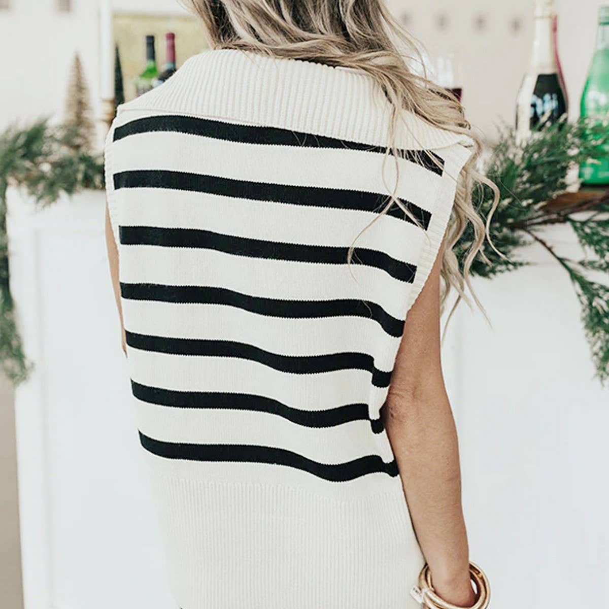 Women's waistcoat with striped lapel sweater