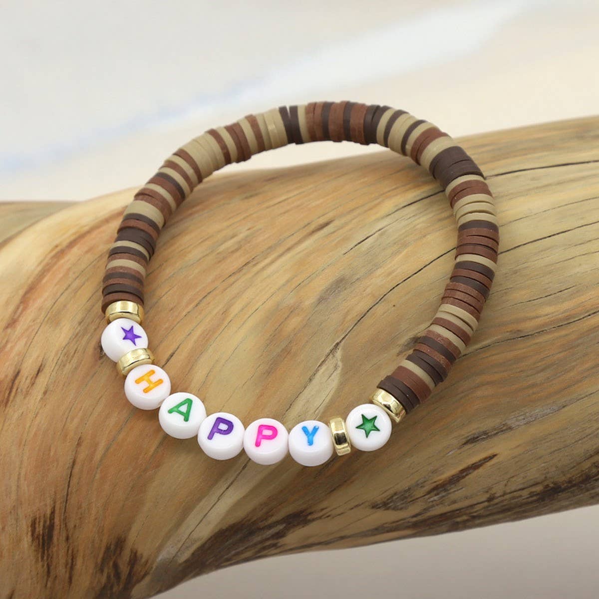 COLORFUL POLYMER CLAY LETTER BEADED BRACELET