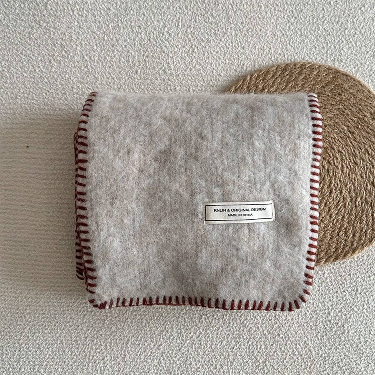 Solid Wool Blend Knit Scarf ??Color-Blocked Trim_CWASC2291