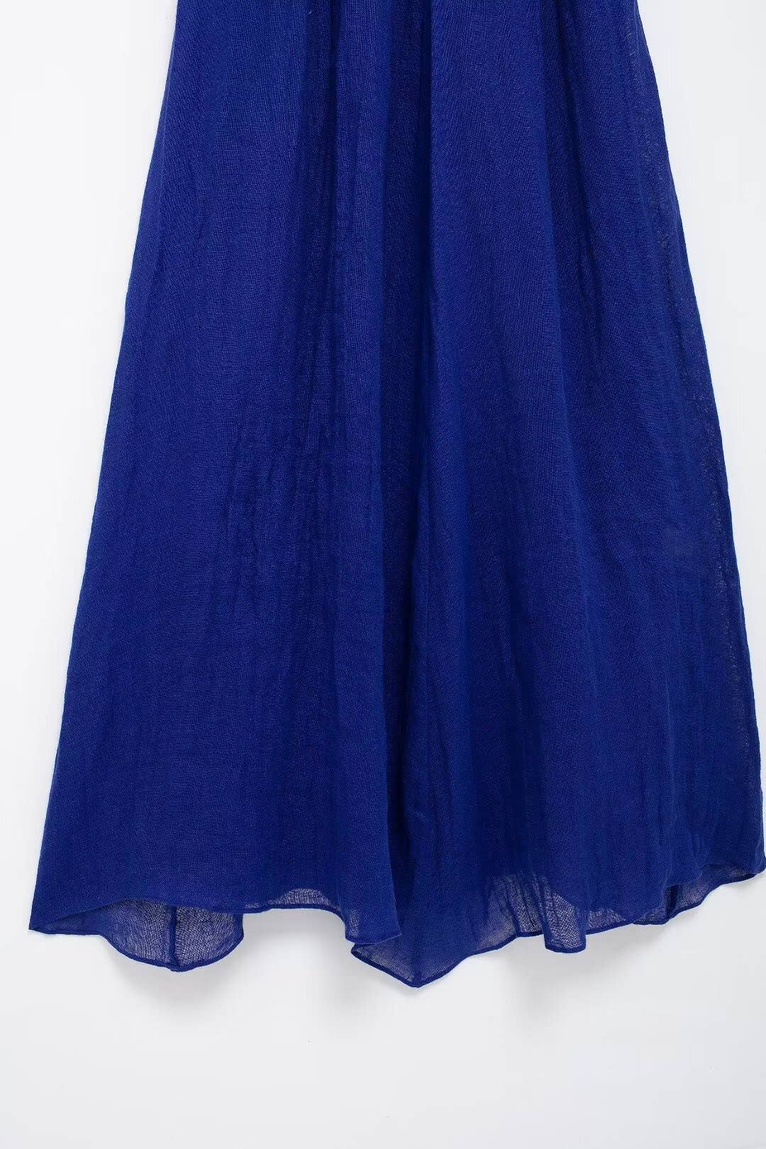 STYLISH LINEN BLEND LONG DRESS WITH NECK AND WAIST