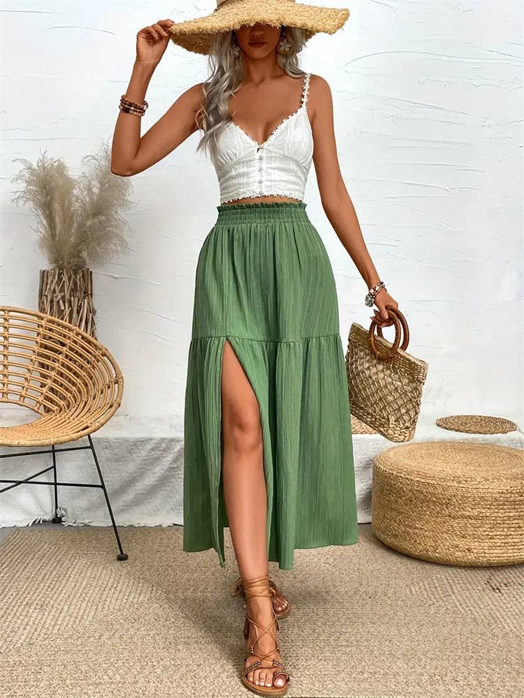 High slit flanged waist skirt