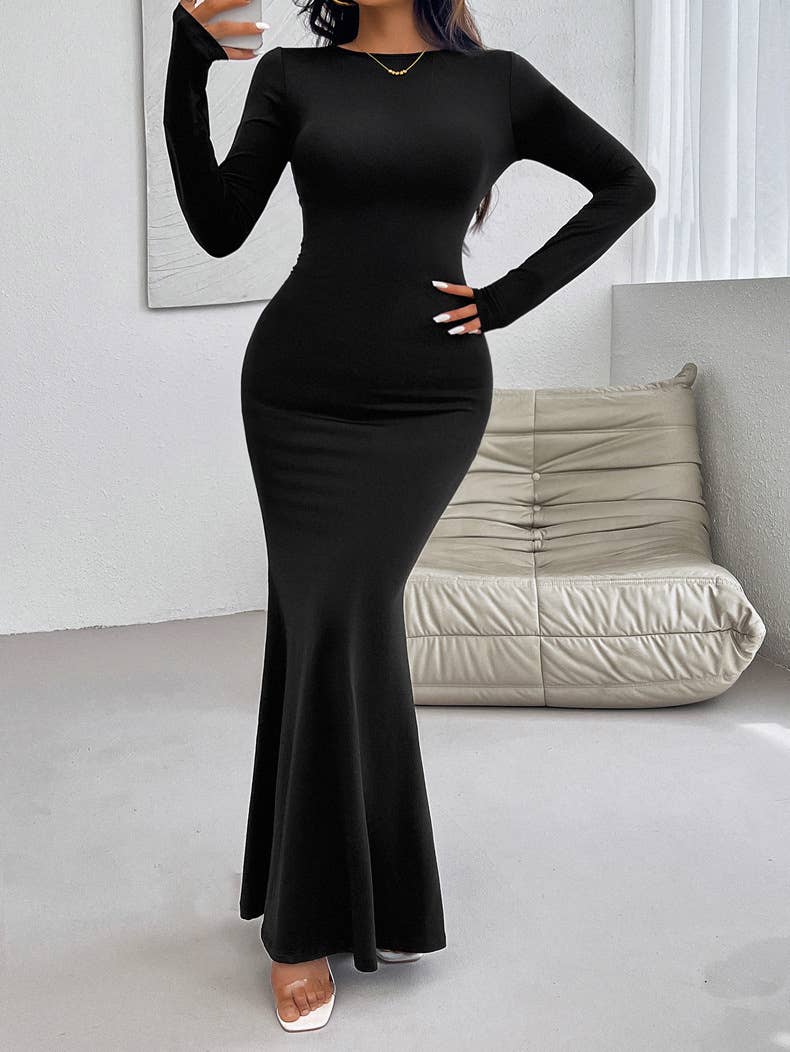 SEXY SLIM-FIT CREW NECK LONG SLEEVE DRESS