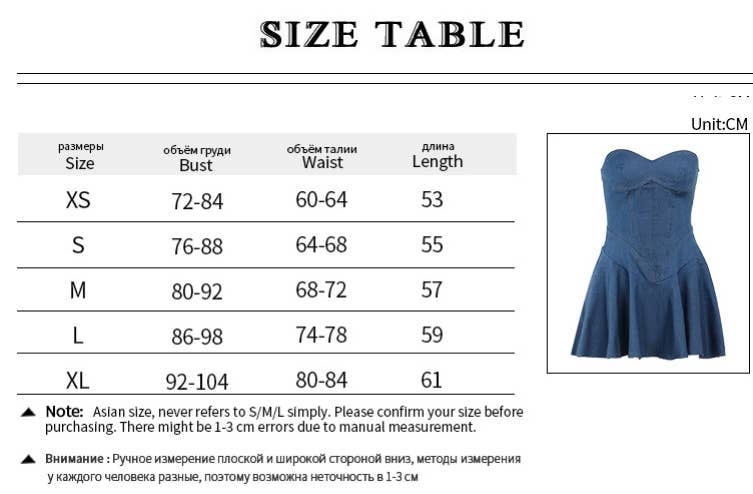 CWDTD0389_STRAPLESS FAUX DENIM HIP-HUGGING DRESS