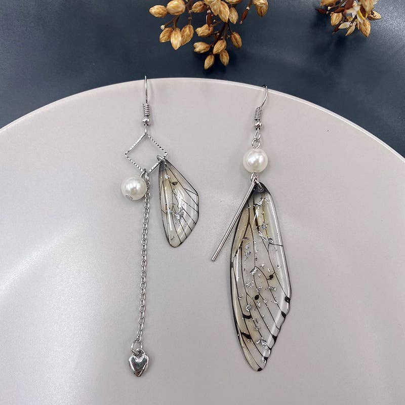 Fashionable imitation cicada wing earrings