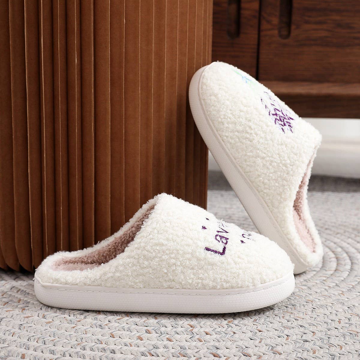 LAVENDER PATTERN WARM COTTON SLIPPERS