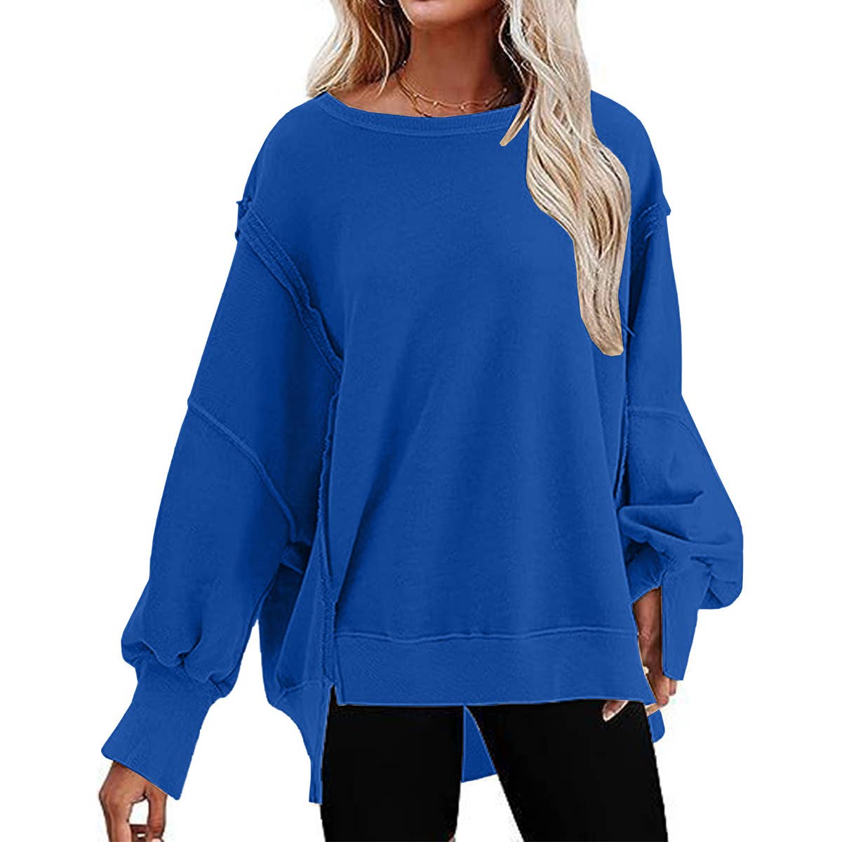 Solid color crew neck loose pullover hoodie