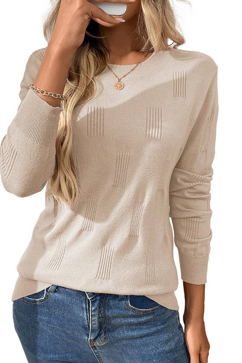 CWOSWL07157_SOLID CREWNECK PULLOVER LONG SLEEVE KNIT