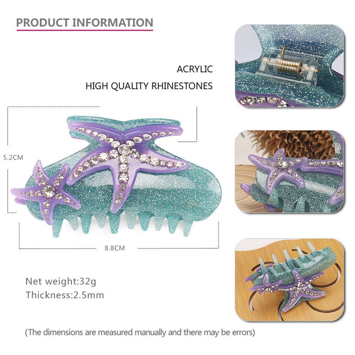 Blue Starfish Hair Claw??œCrystal Acrylic Shark Clip_CWAHA4418