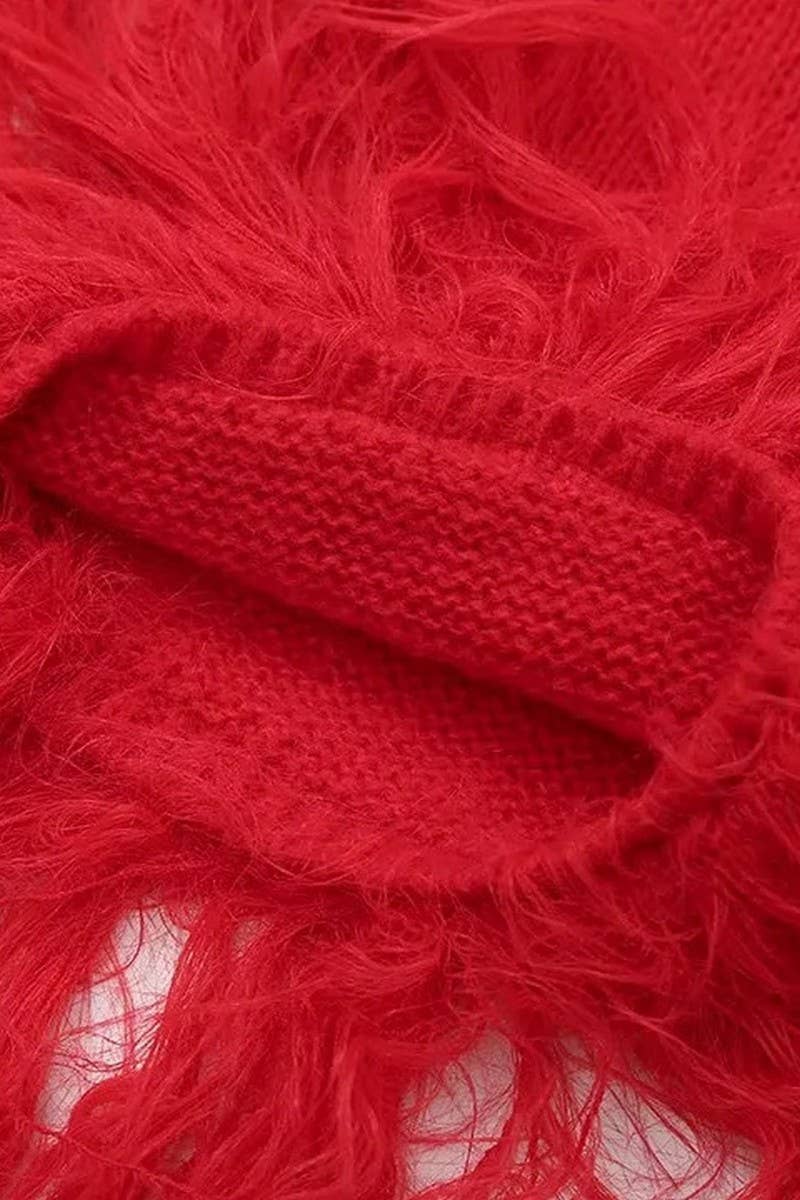 CWOCAL2196_FUR CUFFS CARDIGAN KNITTED SWEATER COAT