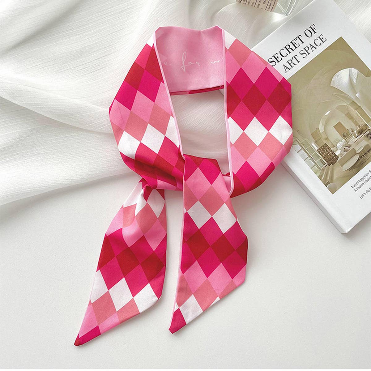 Pink Floral Skinny Scarf ??Hair Tie & Bag Ribbon_CWASC0708