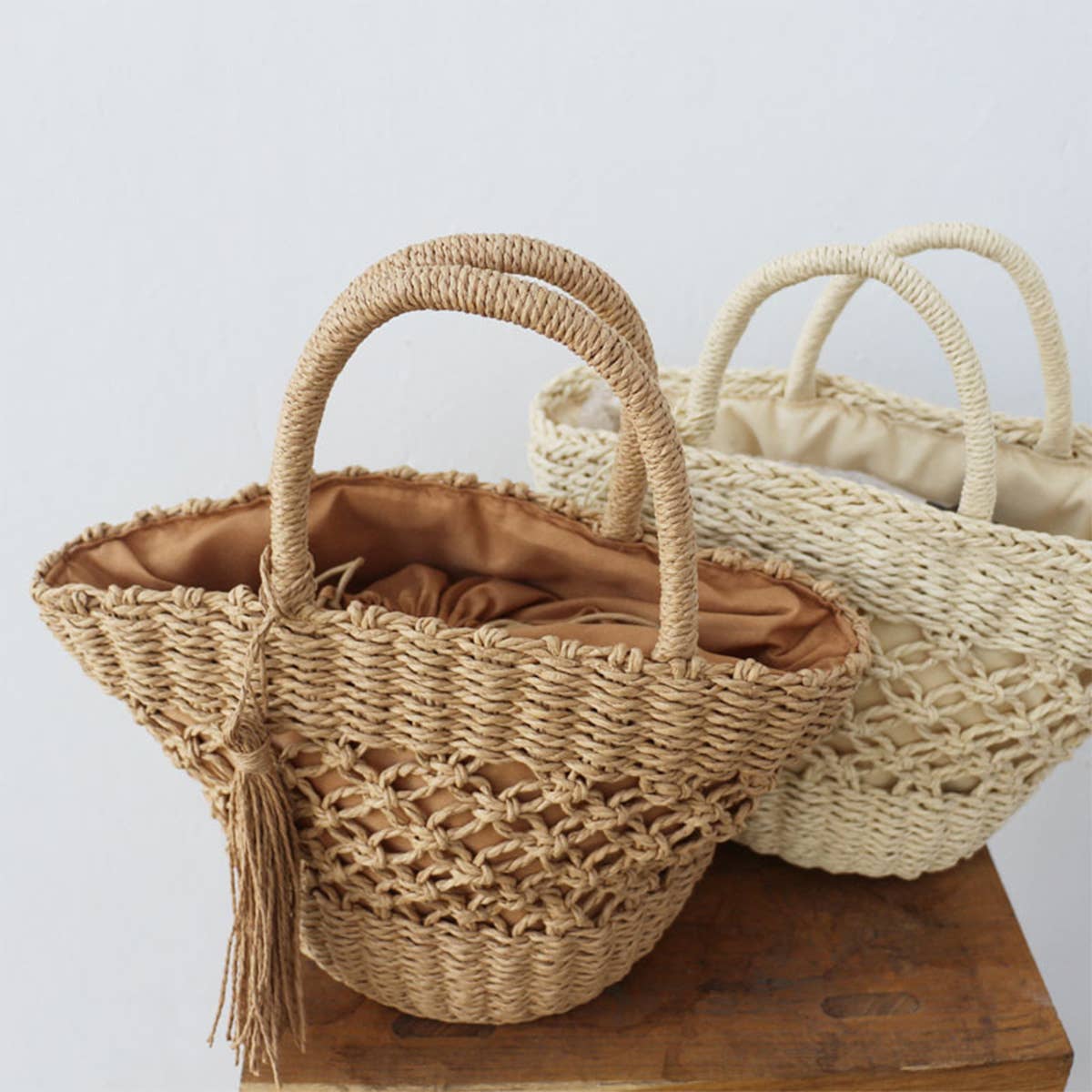 WOMEN CASUAL WOVEN STRAW BAG OVAL HANDBAG_CWAB0821