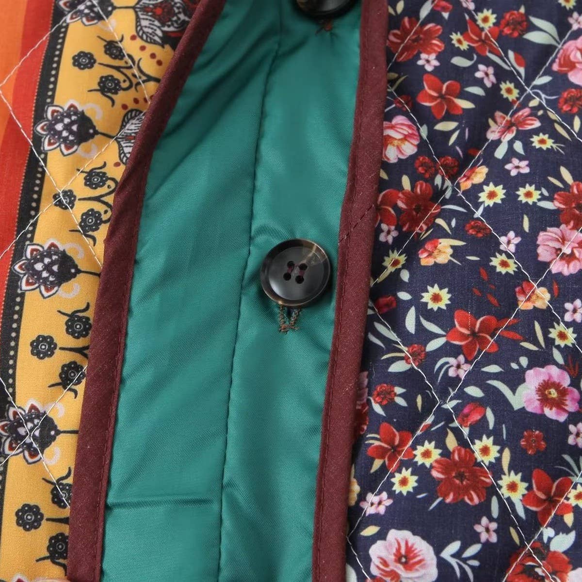 VINTAGE PRINT LOOSE FIT QUILTED JACKET WITH POCKET