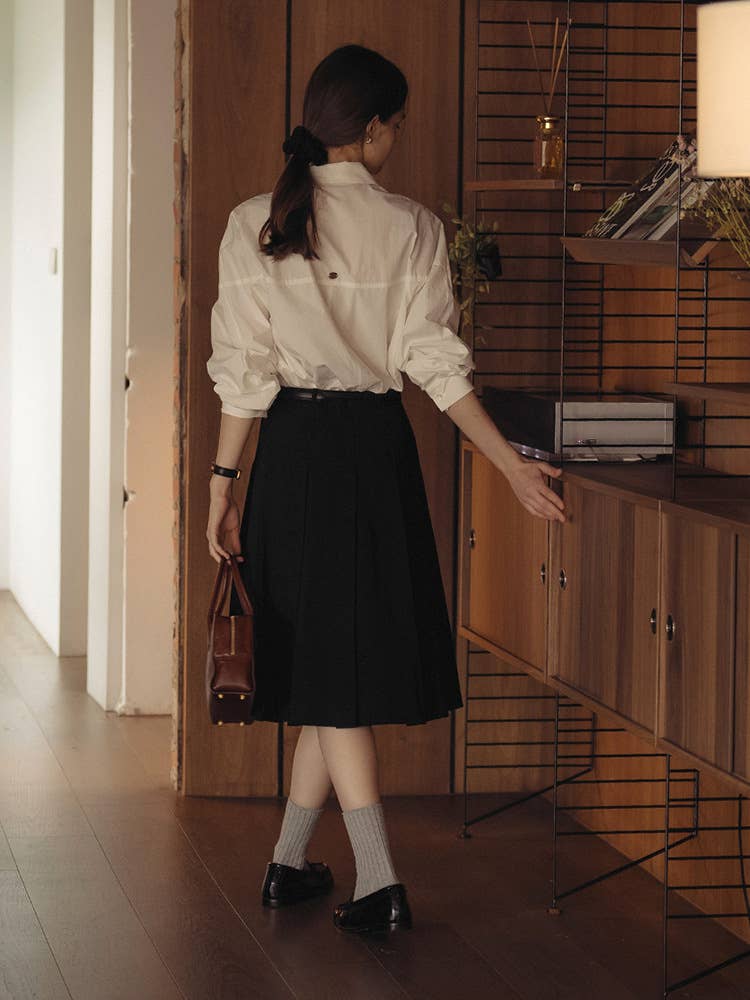 Pleated draping feeling retro high waist skirt