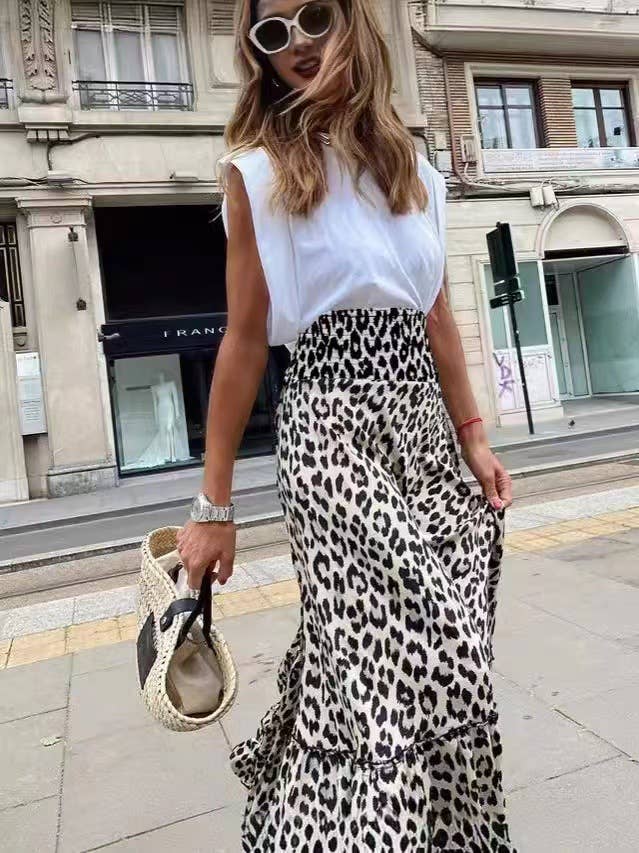 Fashion leopard-print loose full-length skirt