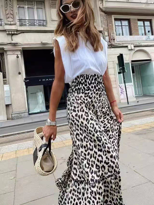 Fashion leopard-print loose full-length skirt